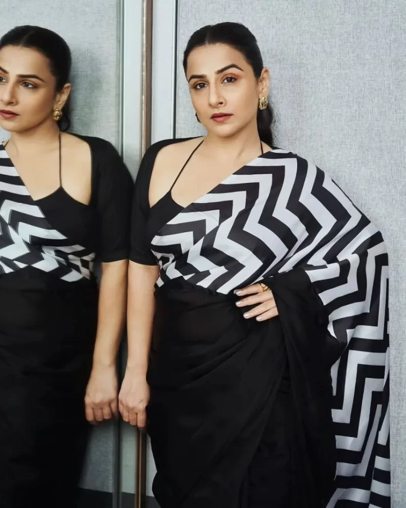 Black & White Satin Saree – Designer Partywear