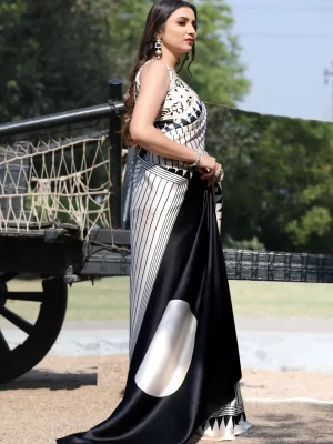 Black Satin Silk Saree