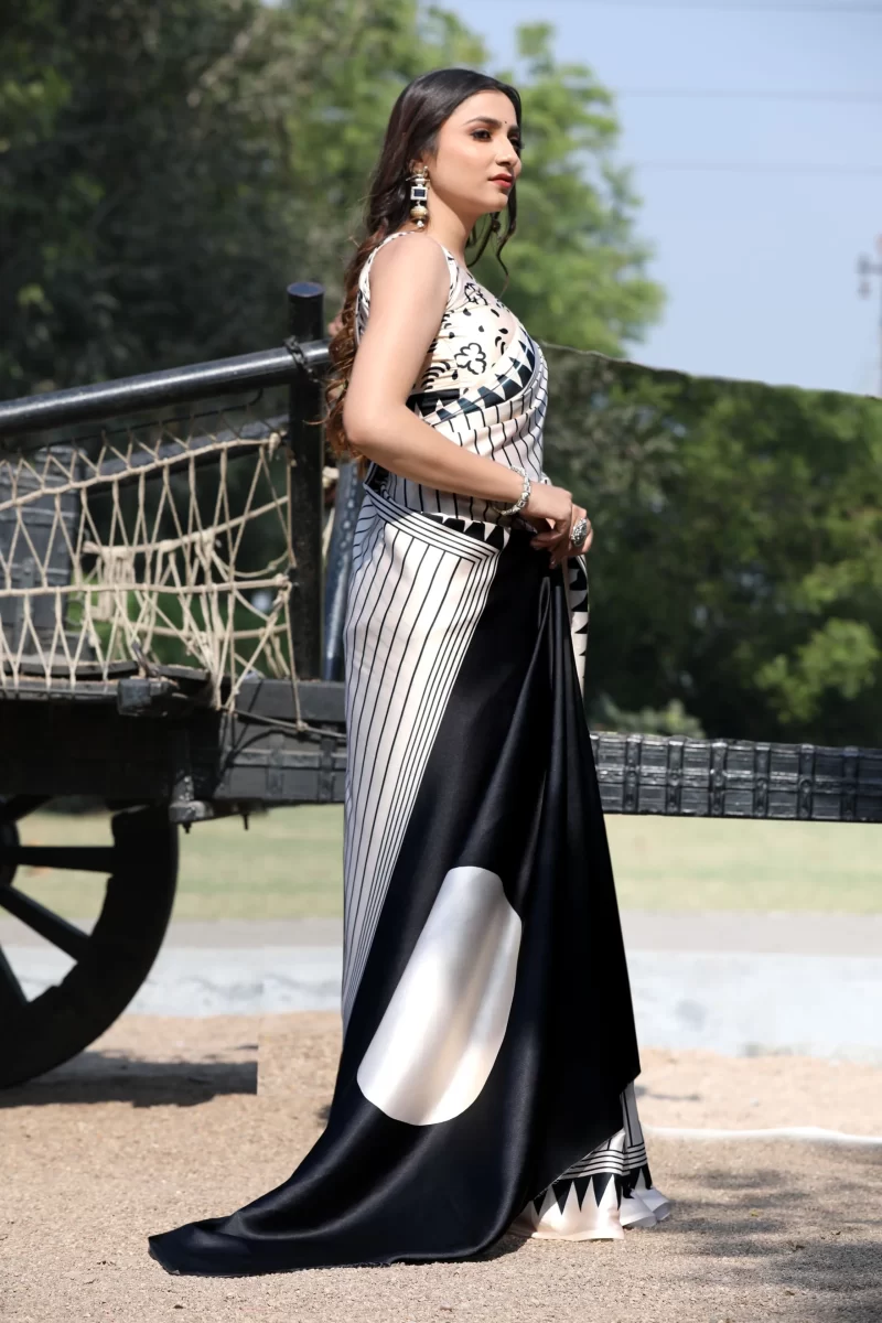 Black Satin Silk Saree