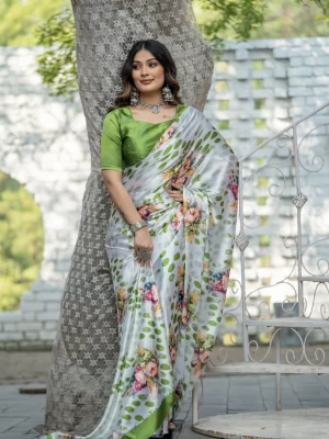 Green Satin Silk Saree