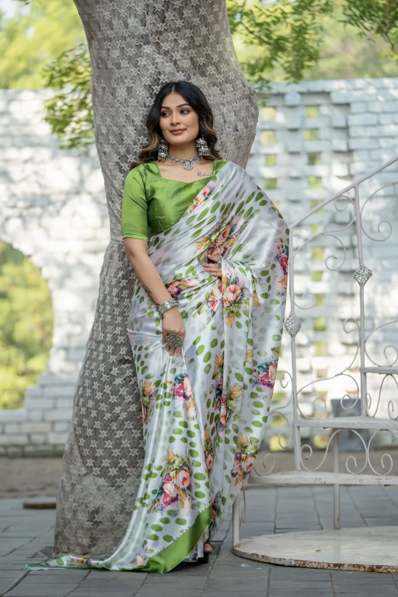 Green Satin Silk Saree