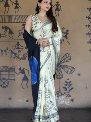Satin saree online Beautiful pallu and border