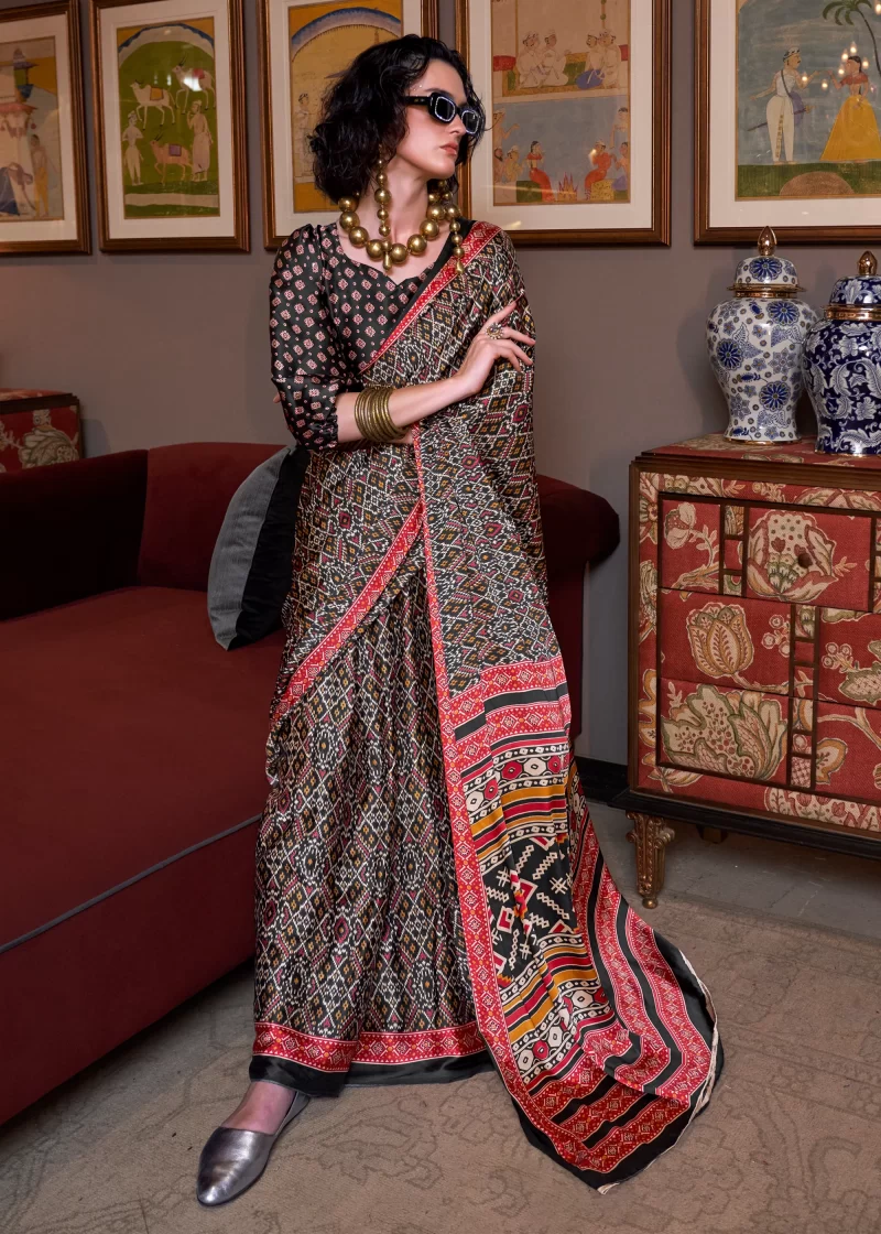 Patola print Saree Satin Crepe
