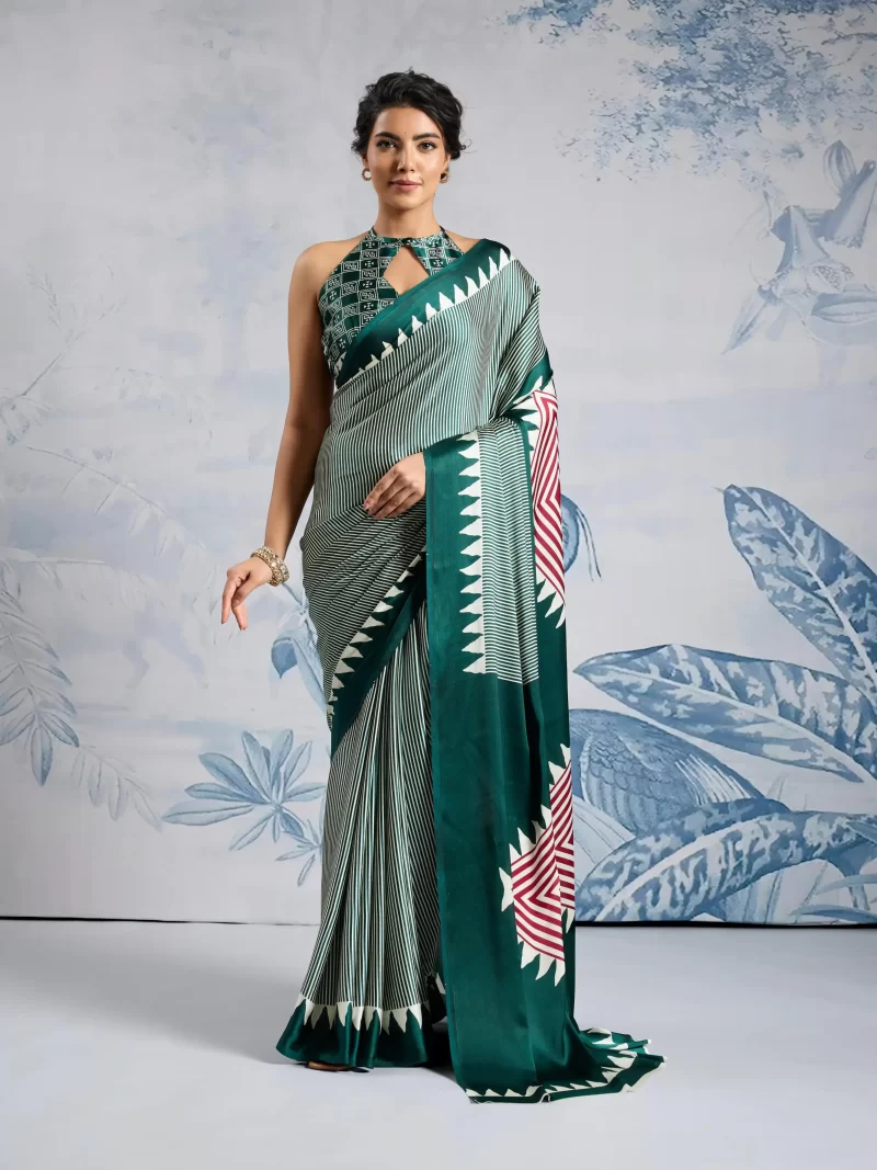 Ajrakh saree printed