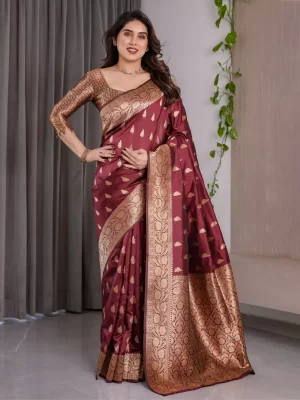 Maroon banarasi silk saree for wedding wear