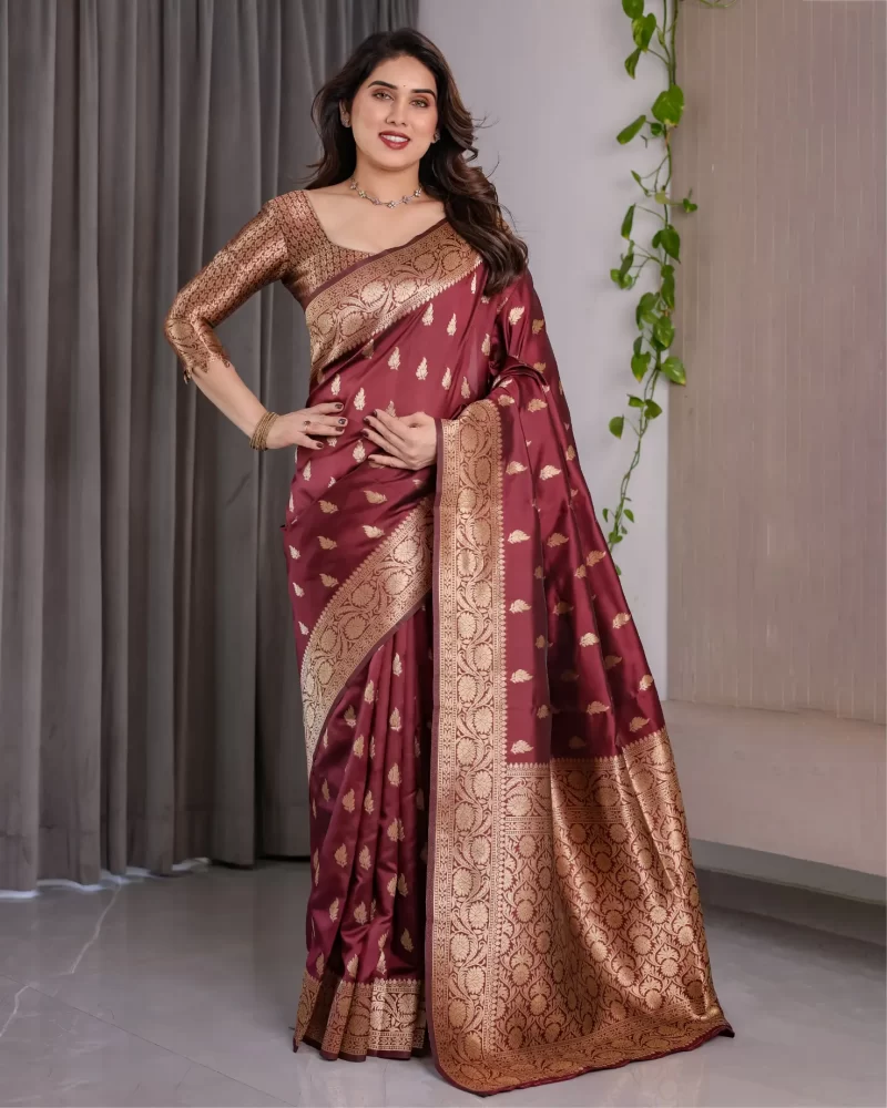 Maroon banarasi silk saree for wedding wear