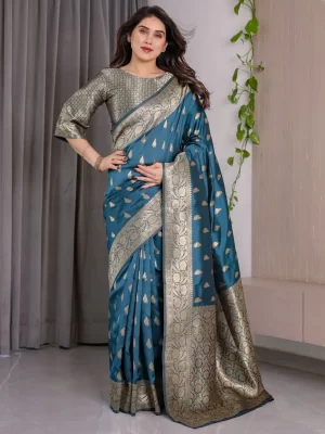 Rama green banarasi soft lichi silk saree