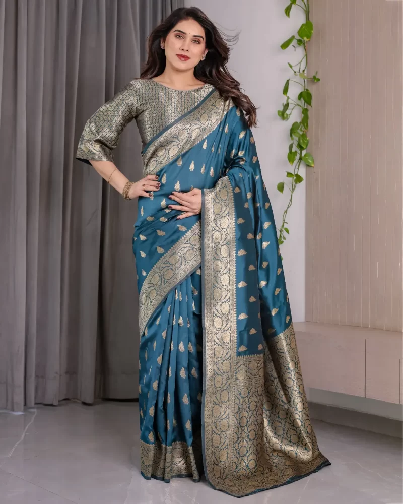 Rama green banarasi soft lichi silk saree