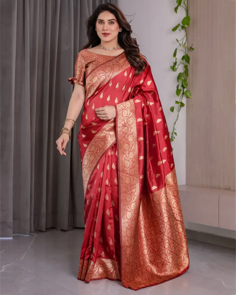 Red banarasi soft lichi silk saree