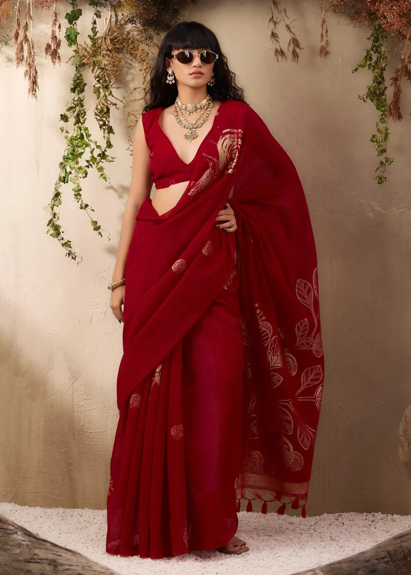 Red Munga silk Saree