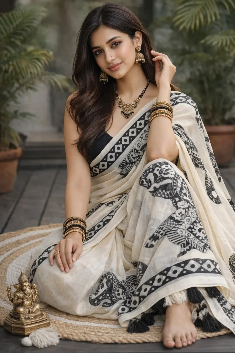 cotton linen saree Cotton linen saree