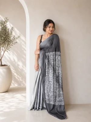 Grey Dual Tone Modal Satin Saree