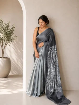 Grey Dual Tone Modal Satin Saree