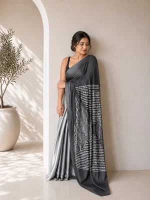 Grey Satin Saree