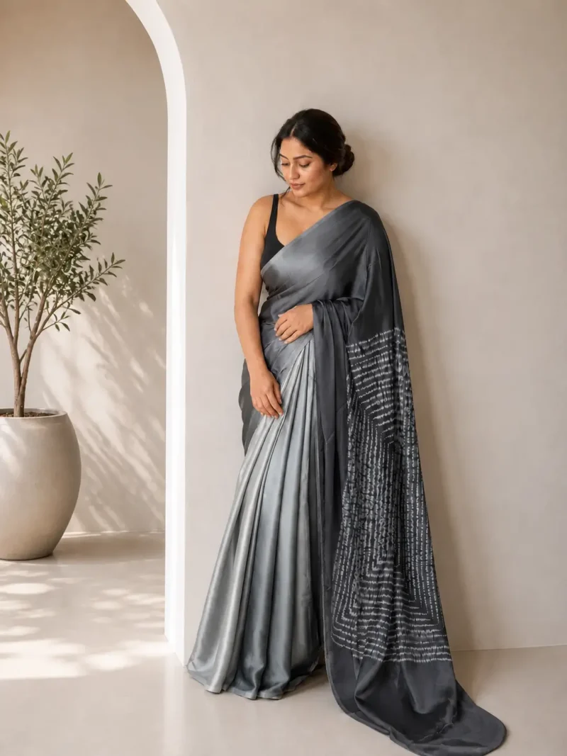 Grey Satin Saree