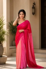 Rani Pink & Peach Dual Tone Modal Satin Saree