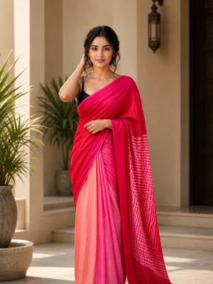 Rani Pink & Peach Dual Tone Modal Satin Saree