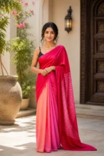 Rani Pink & Peach Dual Tone Modal Satin Saree