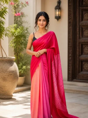 Rani Pink & Peach Dual Tone Modal Satin Saree