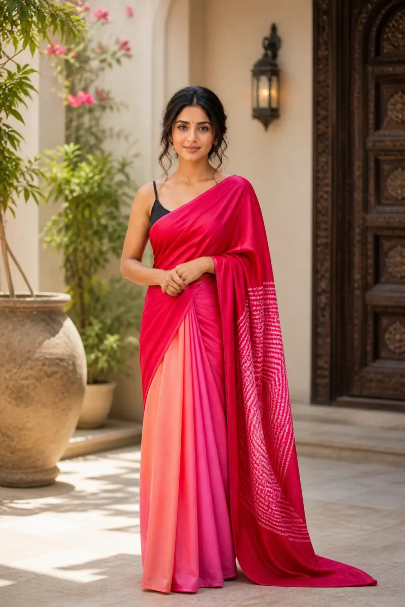 Rani Pink & Peach Dual Tone Modal Satin Saree
