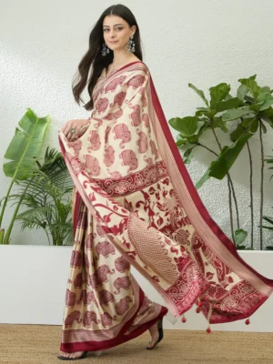 Maroon Elephant Print saree