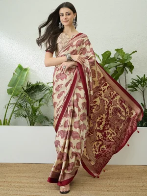 Maroon Elephant Print saree