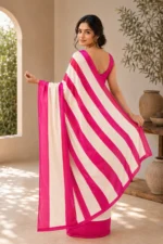 Pink white stripe saree