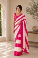 Pink white stripe saree
