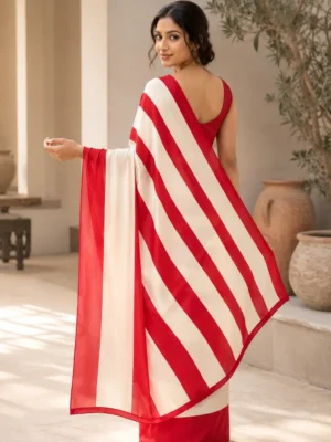 Red White saree pallu