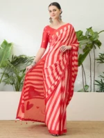 Red and peach modal silk saree