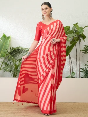 Red and peach modal silk saree