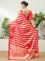 Red and peach modal silk saree