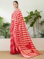 Red and peach modal silk saree