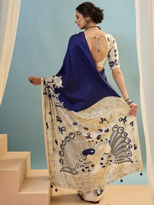 Royal Blue Modal Satin Saree pallu