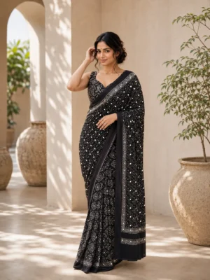 black mirror work saree
