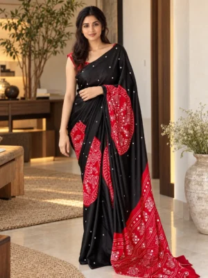 red black Bhandani saree