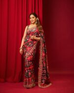 Chinnon Silk Saree with Floral Print (2)