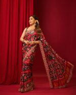 Chinnon Silk Saree with Floral Print