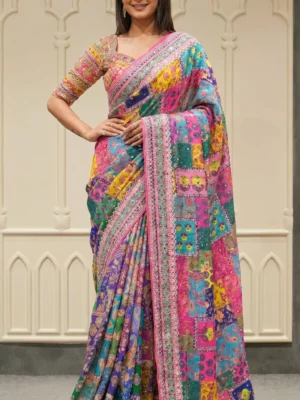 mirror multicolor saree