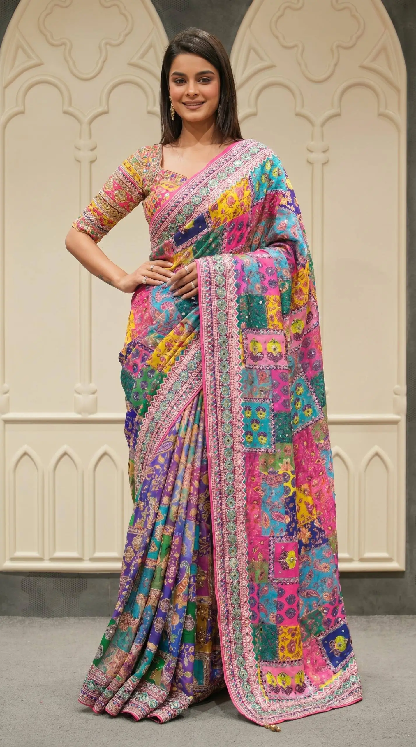 mirror multicolor saree