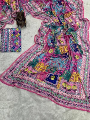 mirror multicolor saree
