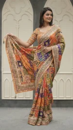 Mustard Mirror Work Saree