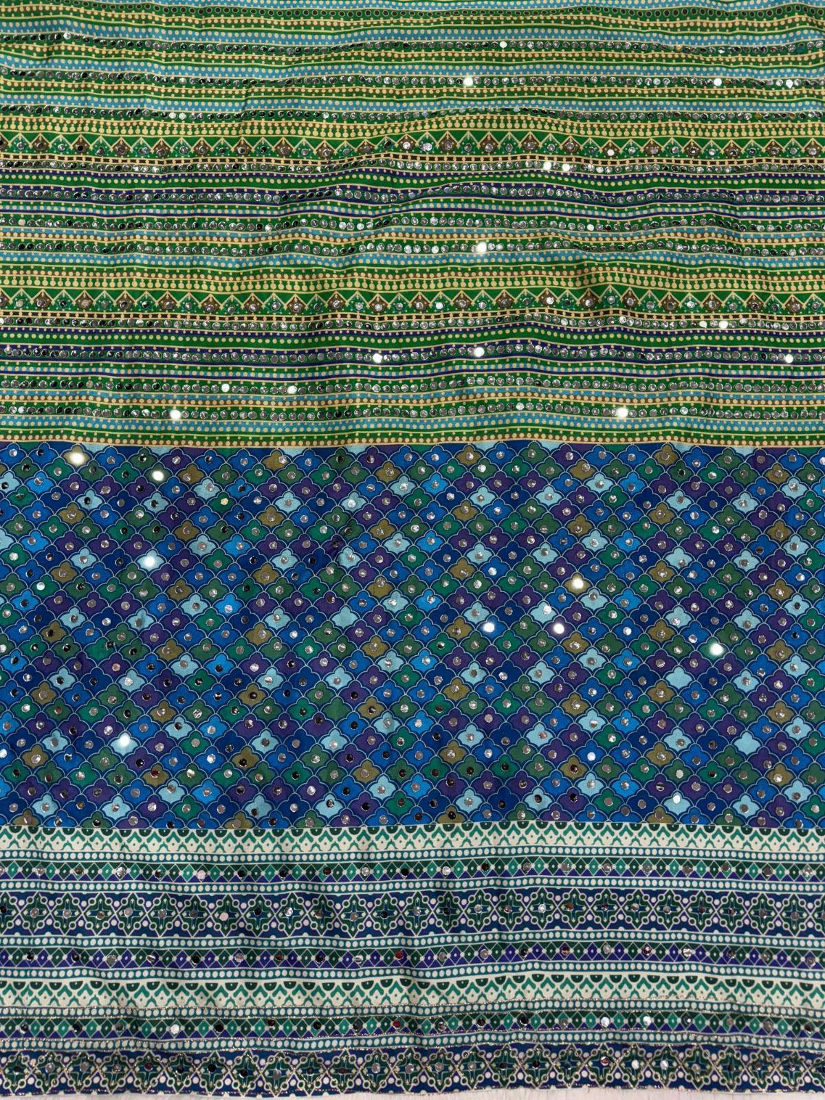 Teal Mirror Work Saree